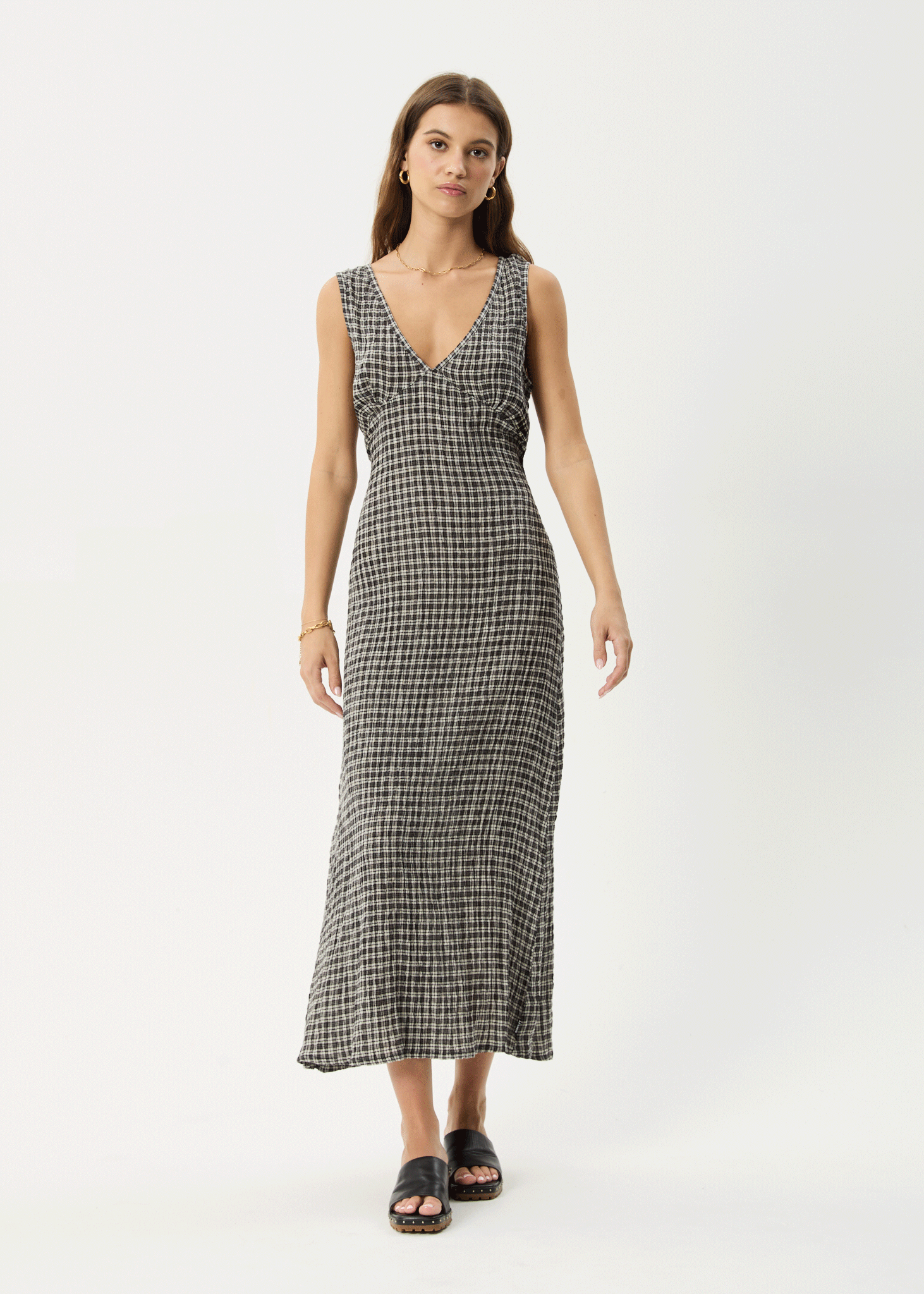 AFENDS Womens Tully - Seersucker Maxi Dress - Asta Steel Check