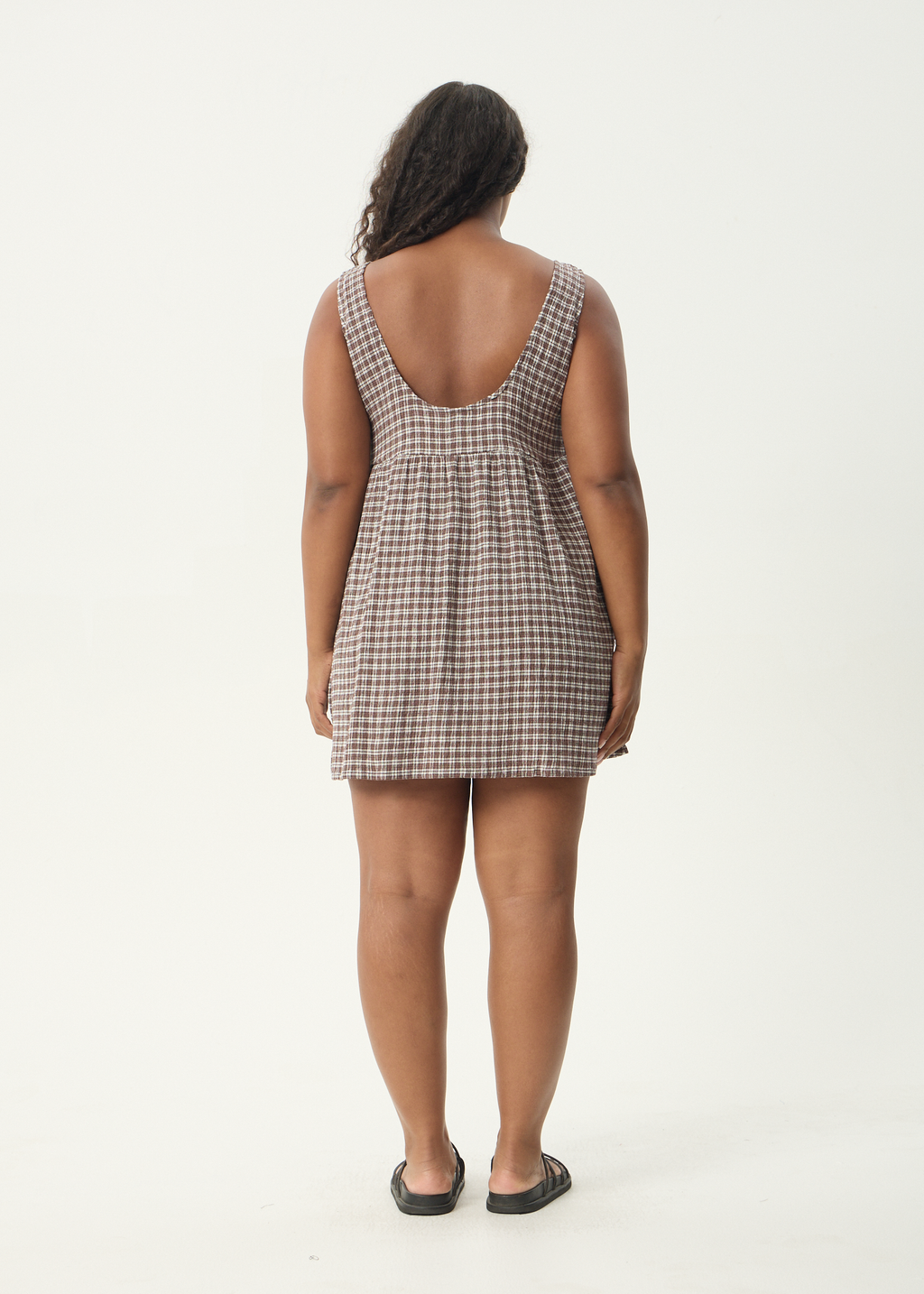 AFENDS Womens Jesse - Seersucker Mini Dress - Coffee Check