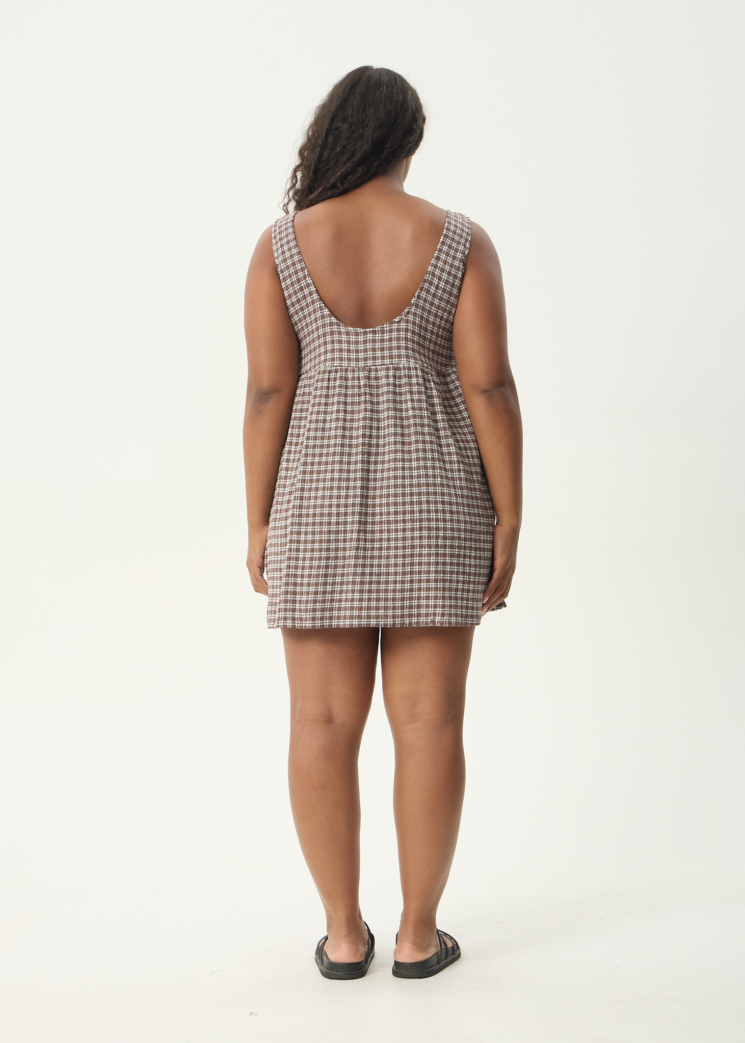 AFENDS Womens Jesse - Seersucker Mini Dress - Coffee Check