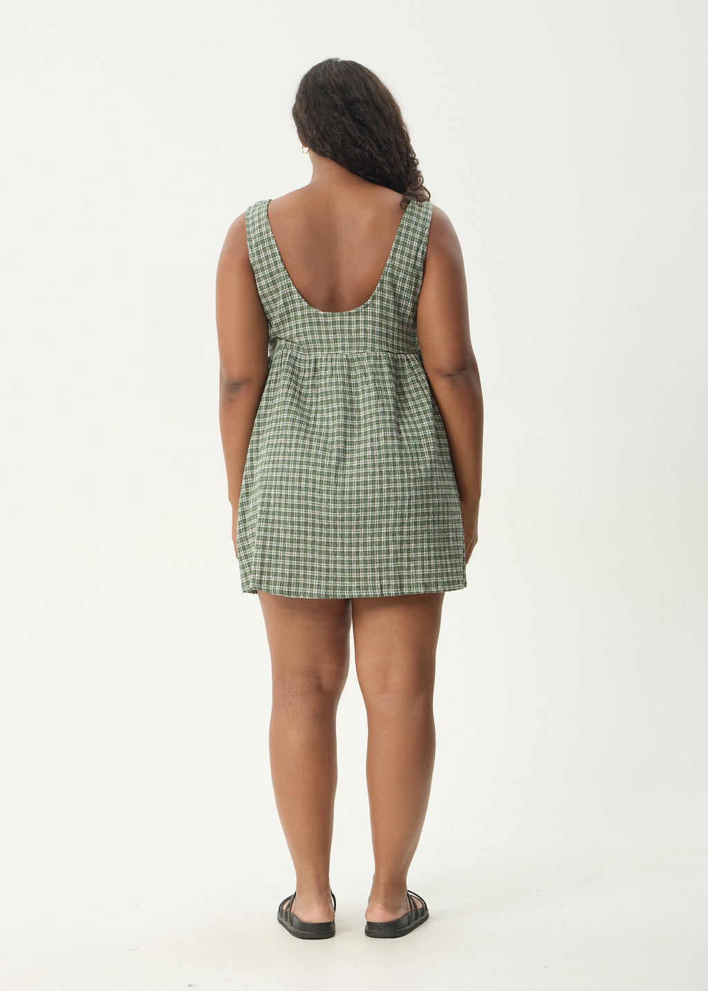 AFENDS Womens Jesse - Seersucker Mini Dress - Deep Green Check