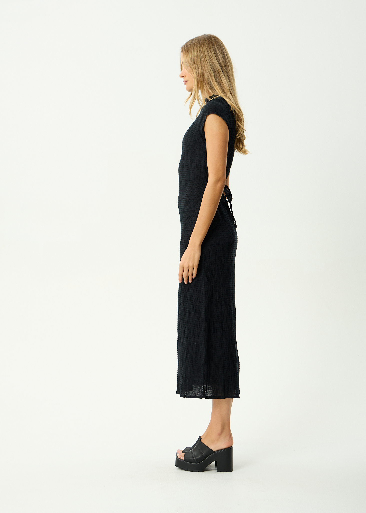 AFENDS Womens Elodie - Seersucker Midi Dress - Black