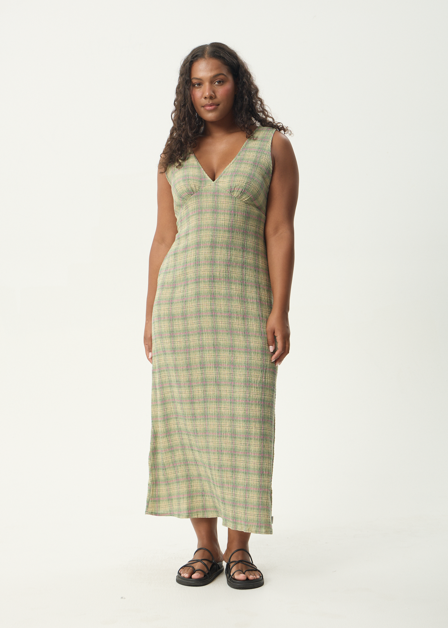 AFENDS Womens Tully - Seersucker Maxi Dress - Position Green Check