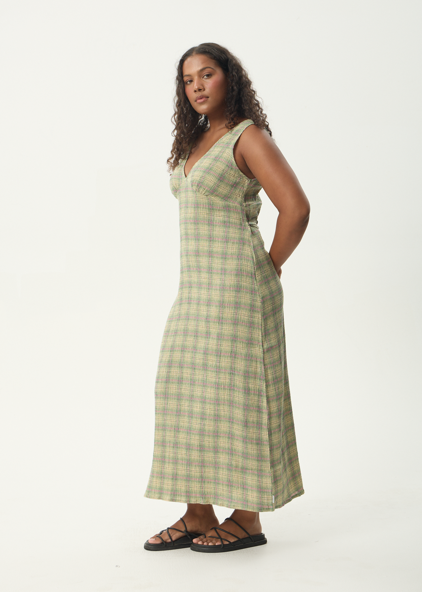 AFENDS Womens Tully - Seersucker Maxi Dress - Position Green Check