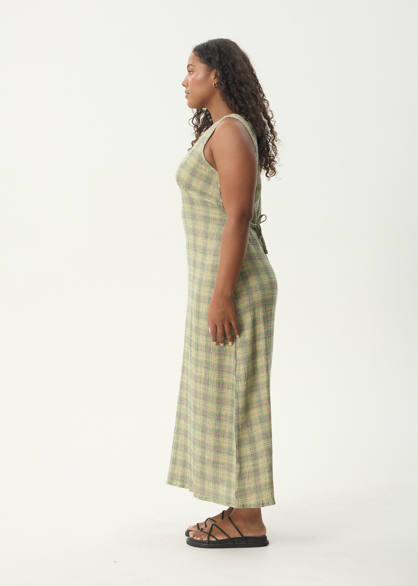 AFENDS Womens Tully - Seersucker Maxi Dress - Position Green Check