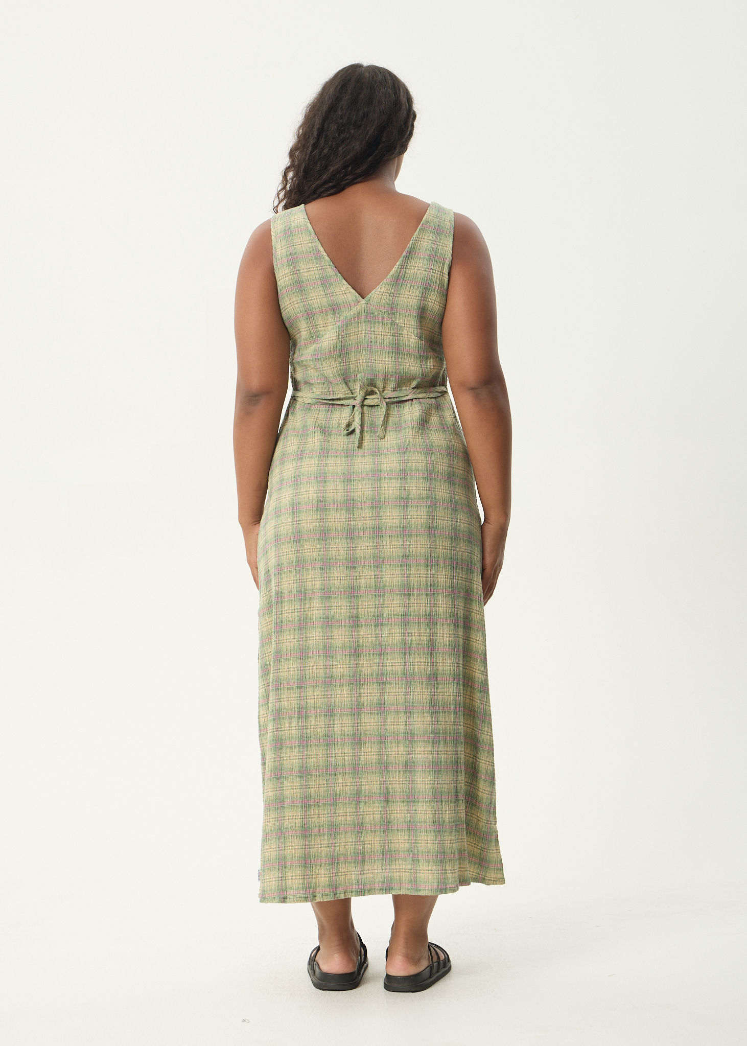 AFENDS Womens Tully - Seersucker Maxi Dress - Position Green Check