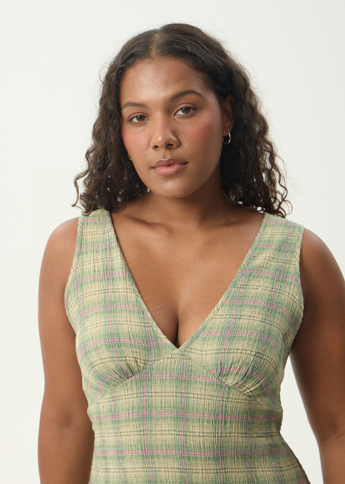 AFENDS Womens Tully - Seersucker Maxi Dress - Position Green Check