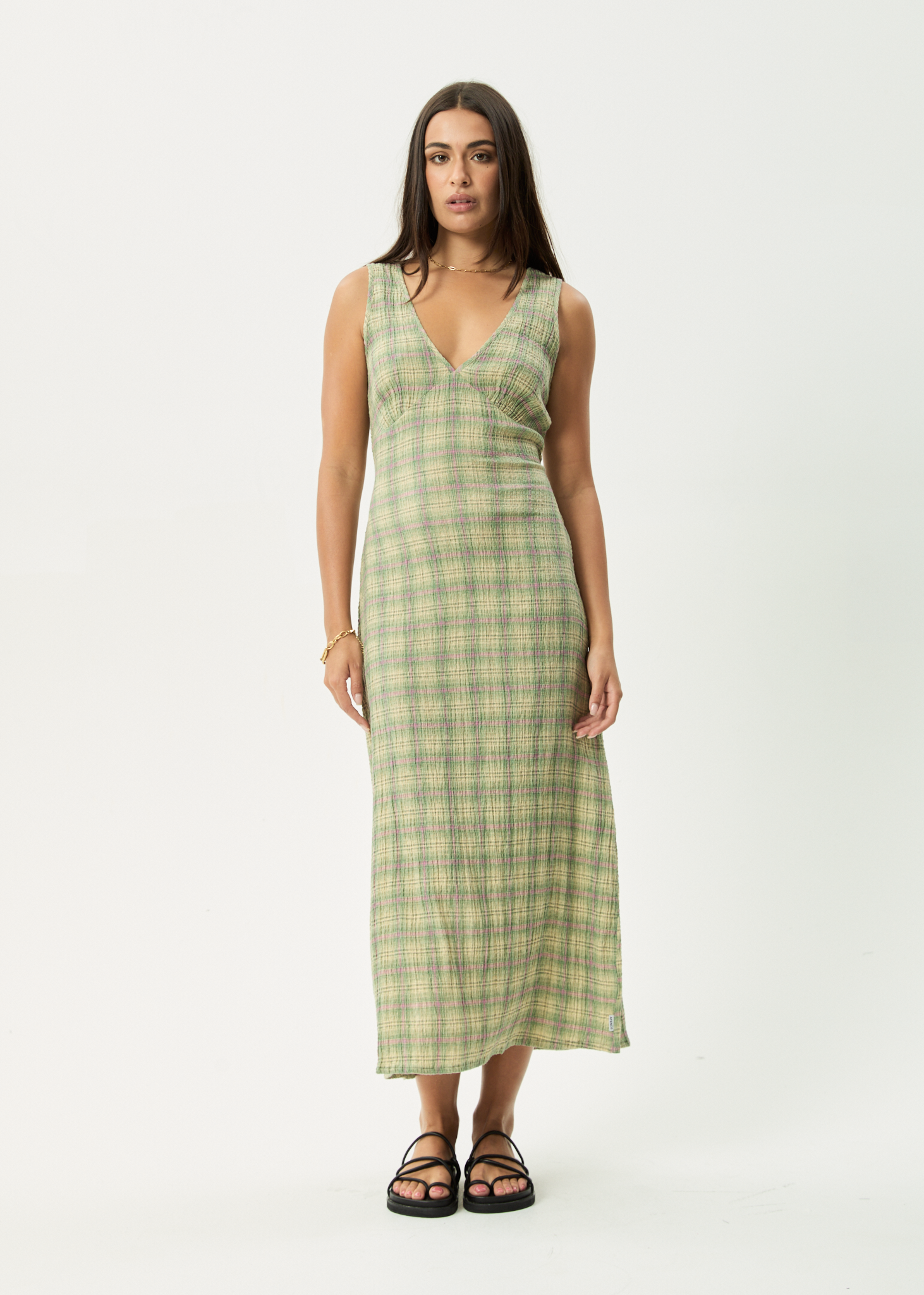 AFENDS Womens Tully - Seersucker Maxi Dress - Position Green Check