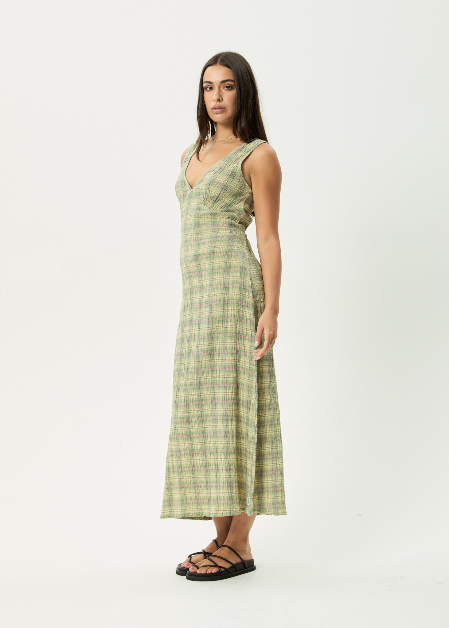 AFENDS Womens Tully - Seersucker Maxi Dress - Position Green Check