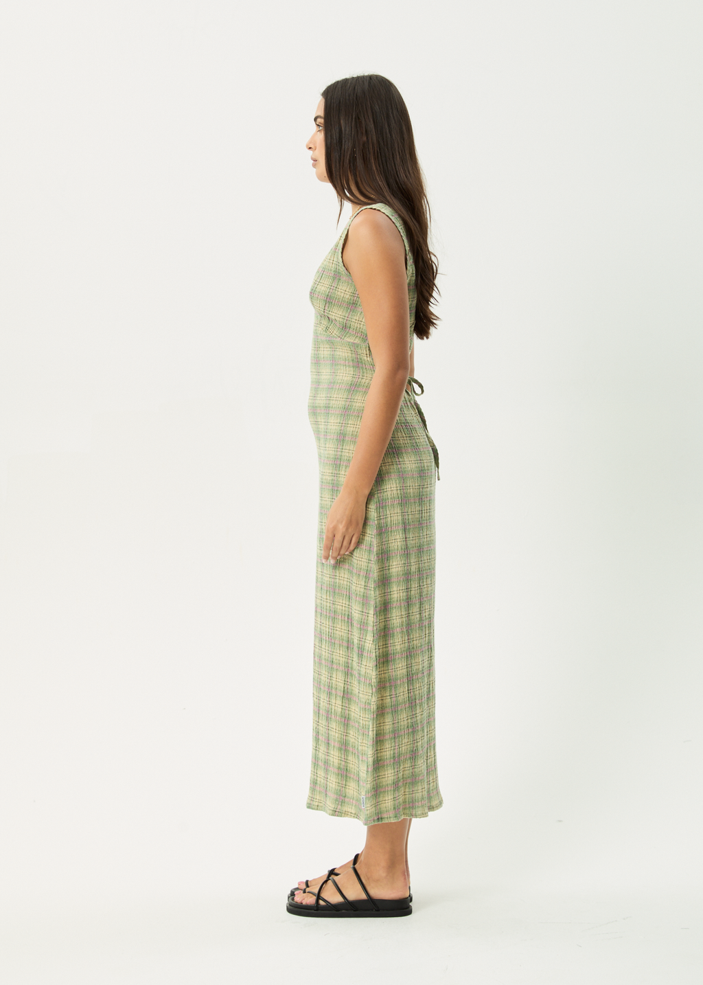 AFENDS Womens Tully - Seersucker Maxi Dress - Position Green Check