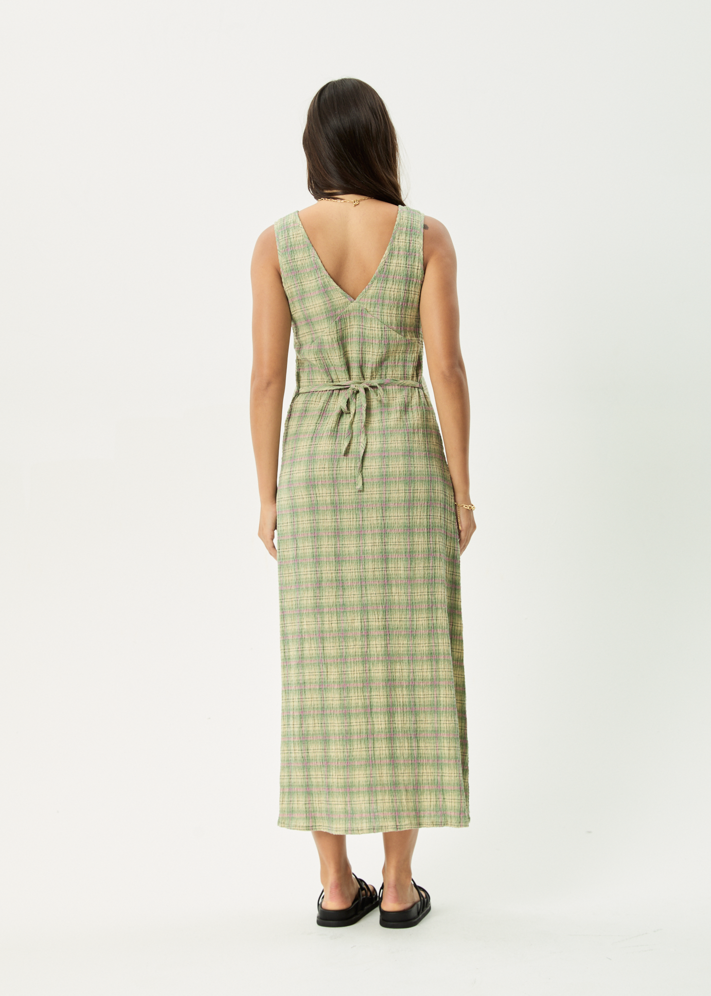 AFENDS Womens Tully - Seersucker Maxi Dress - Position Green Check