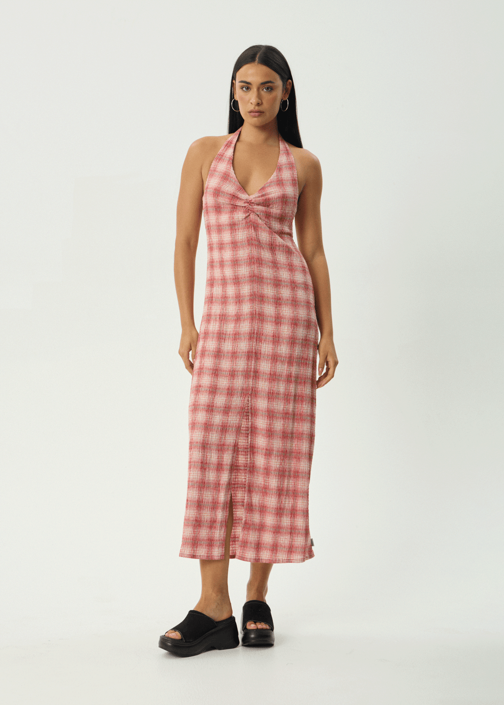 AFENDS Womens Andy - Seersucker Maxi Dress - Red Check