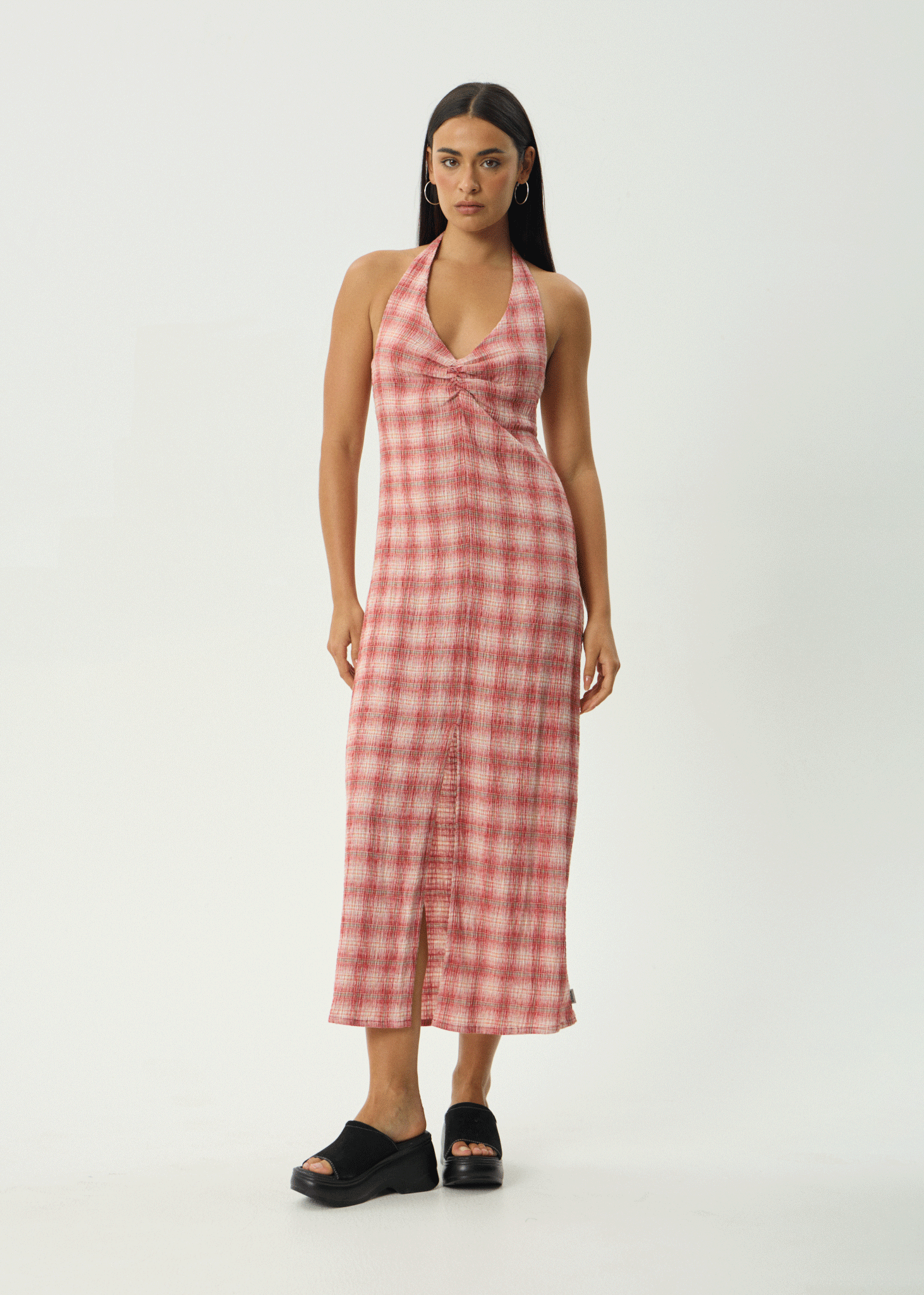 AFENDS Womens Andy - Seersucker Maxi Dress - Red Check