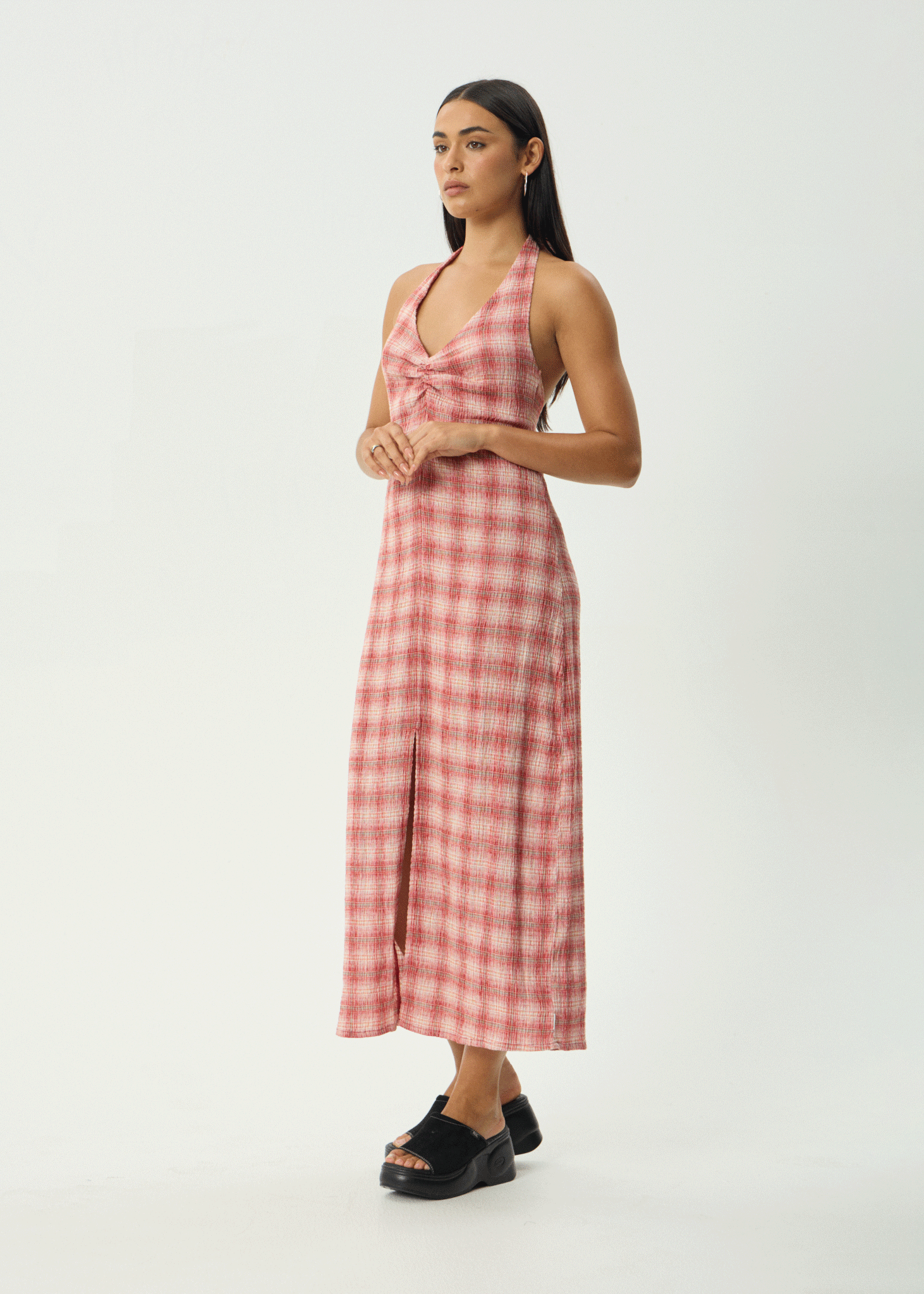 AFENDS Womens Andy - Seersucker Maxi Dress - Red Check