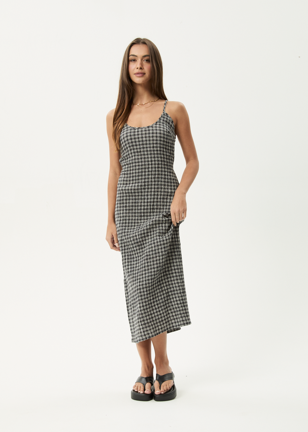 AFENDS Womens Rumi - Seersucker Midi Dress - Steel Check