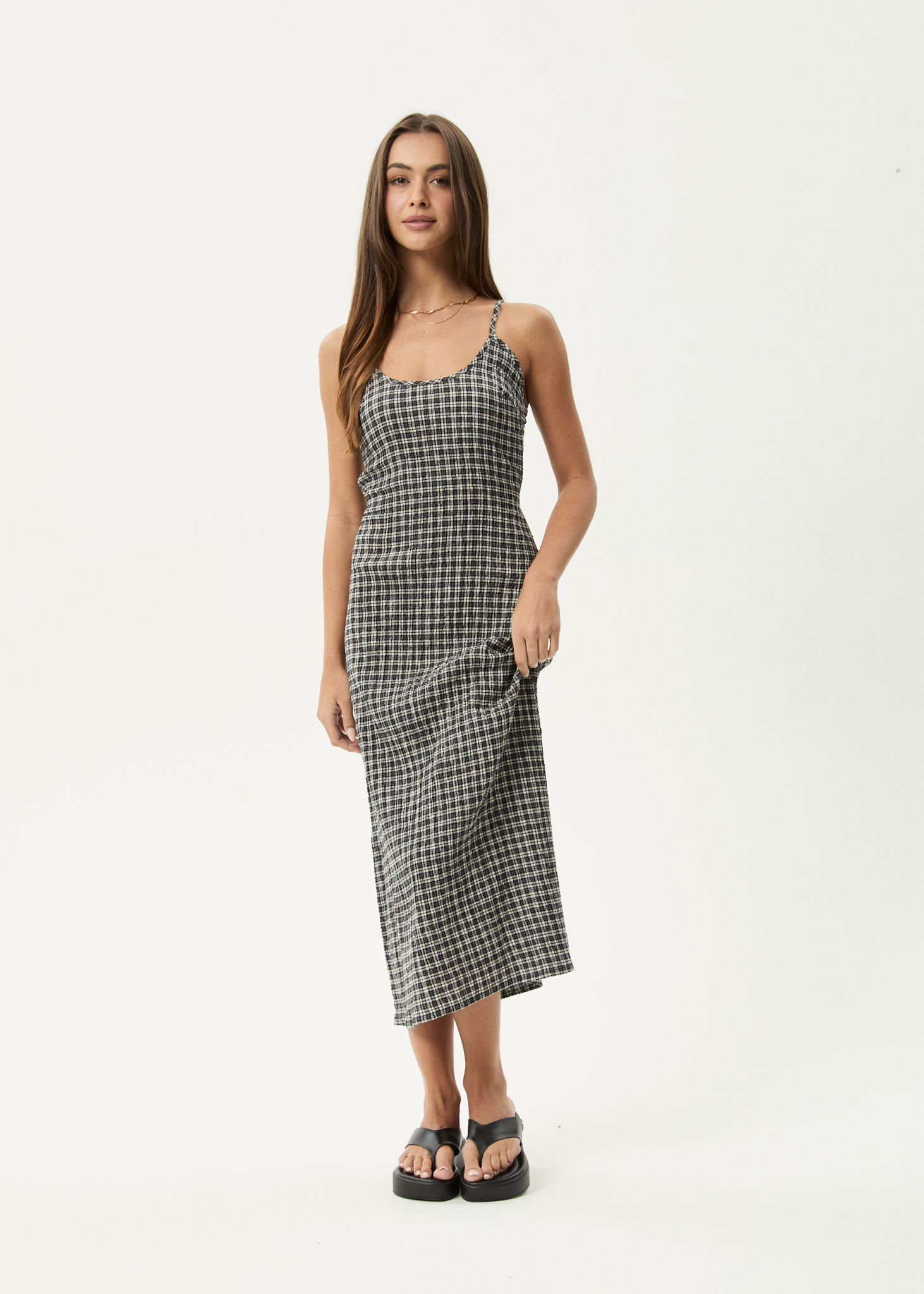 AFENDS Womens Rumi - Seersucker Midi Dress - Steel Check