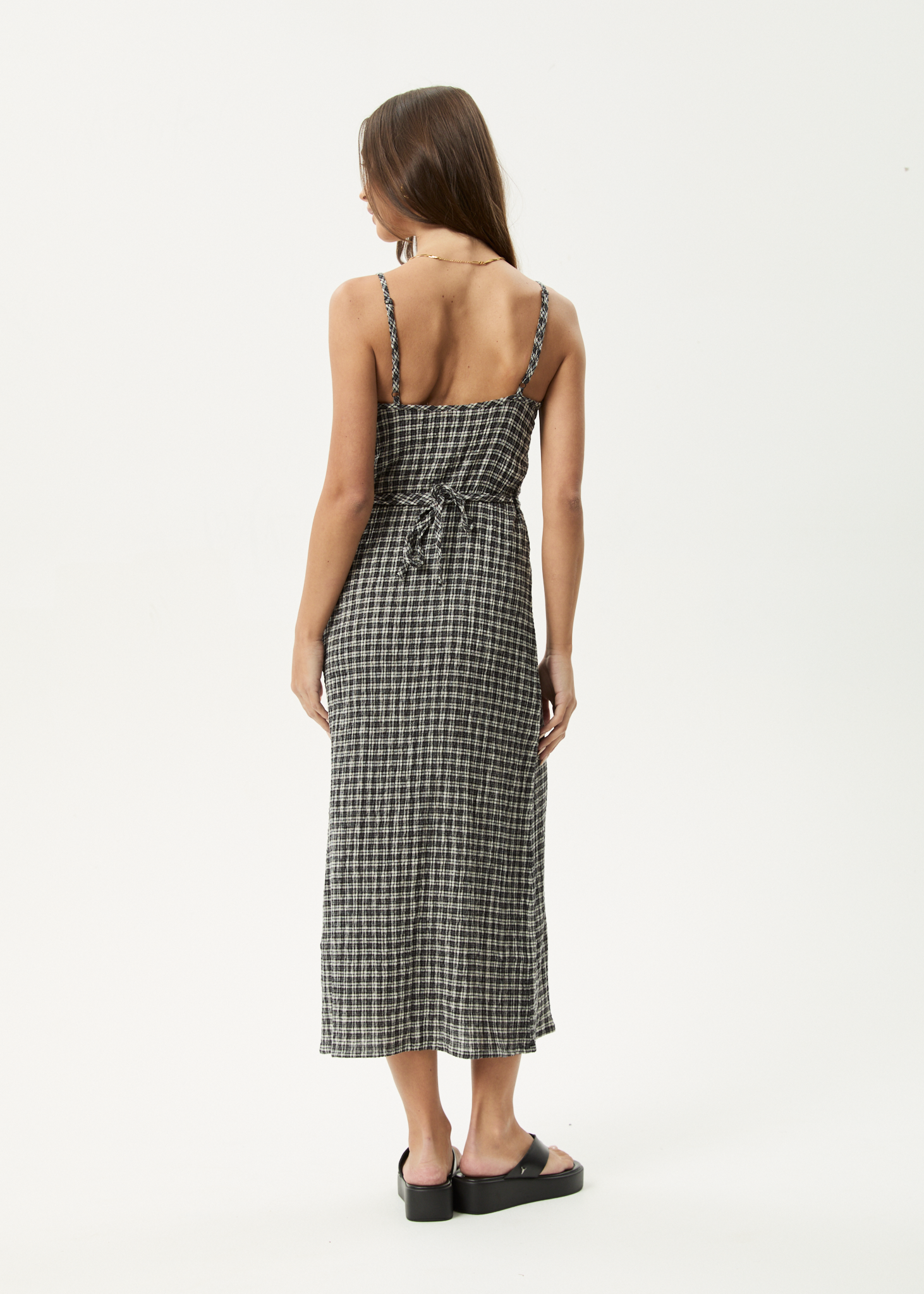 AFENDS Womens Rumi - Seersucker Midi Dress - Steel Check