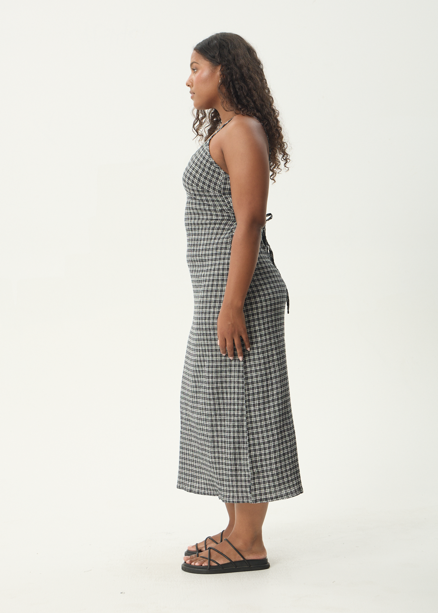 AFENDS Womens Rumi - Seersucker Midi Dress - Steel Check