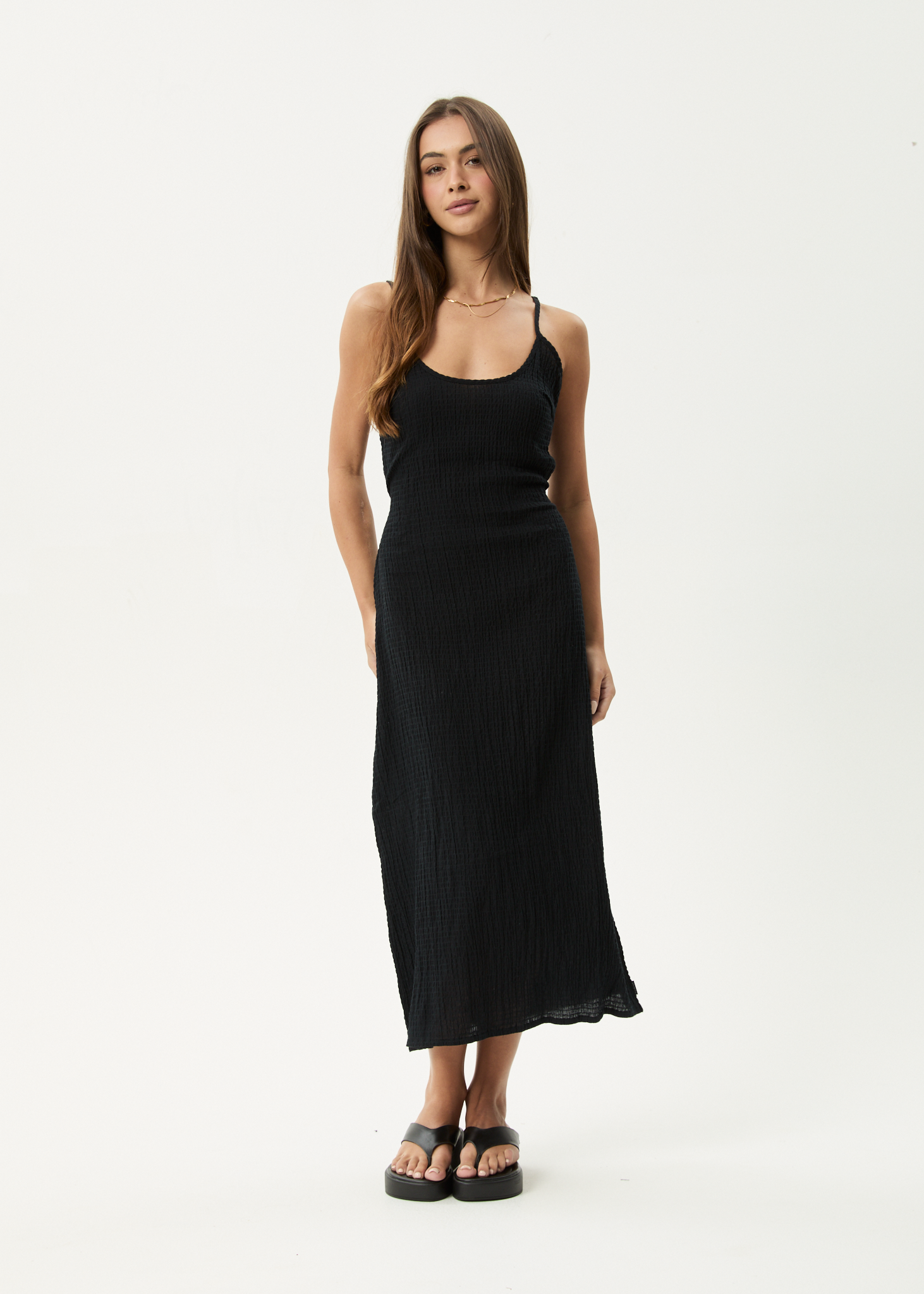 AFENDS Womens Rumi - Seersucker Midi Dress - Black