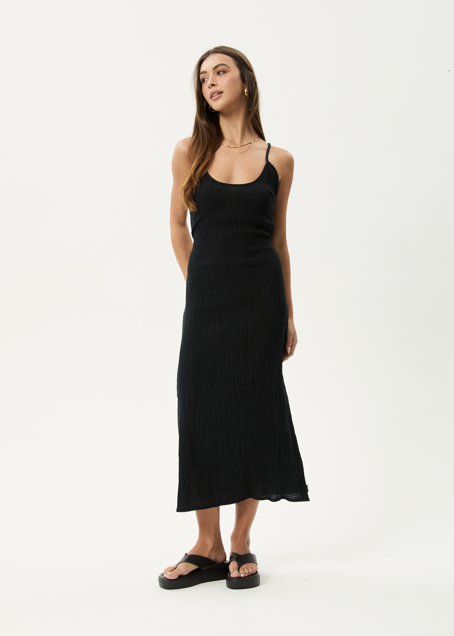AFENDS Womens Rumi - Seersucker Midi Dress - Black