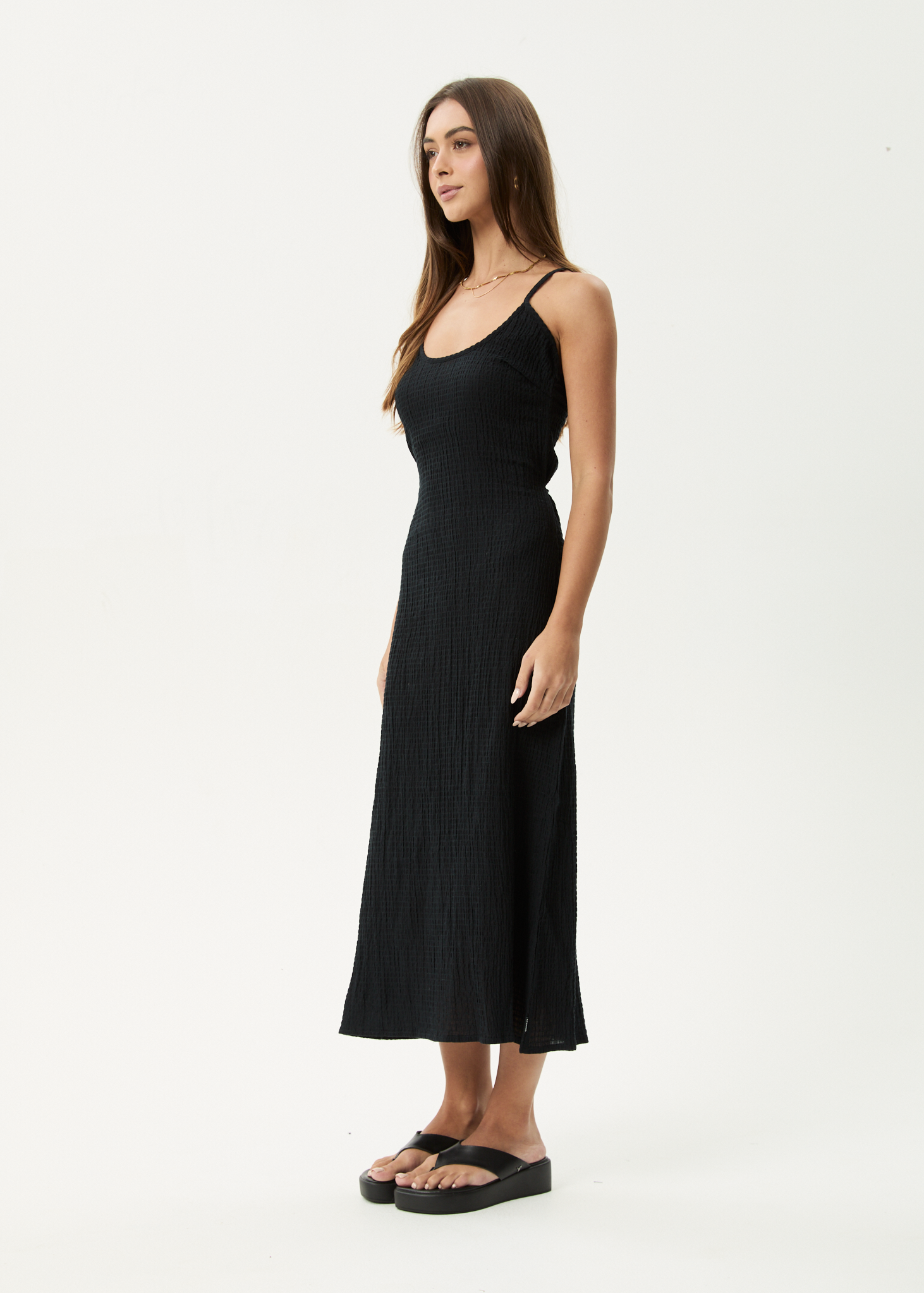 AFENDS Womens Rumi - Seersucker Midi Dress - Black