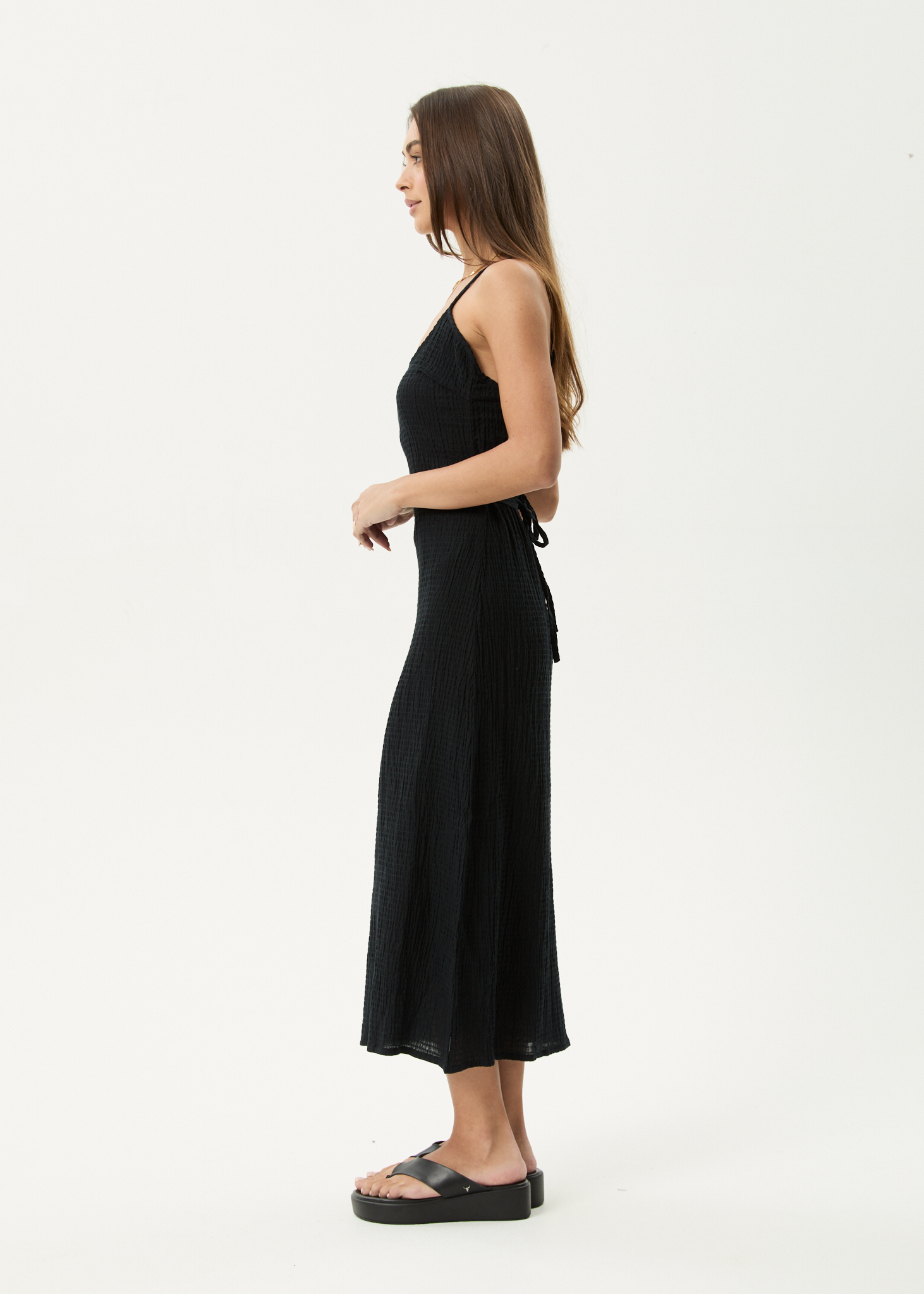 AFENDS Womens Rumi - Seersucker Midi Dress - Black