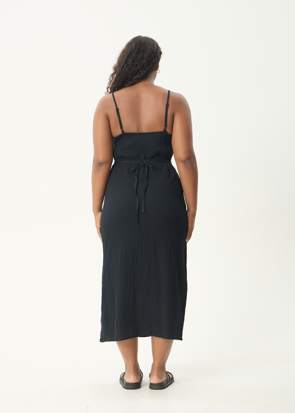 AFENDS Womens Rumi - Seersucker Midi Dress - Black