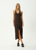 AFENDS Womens Andy - Seersucker Halter Maxi Dress - Coffee