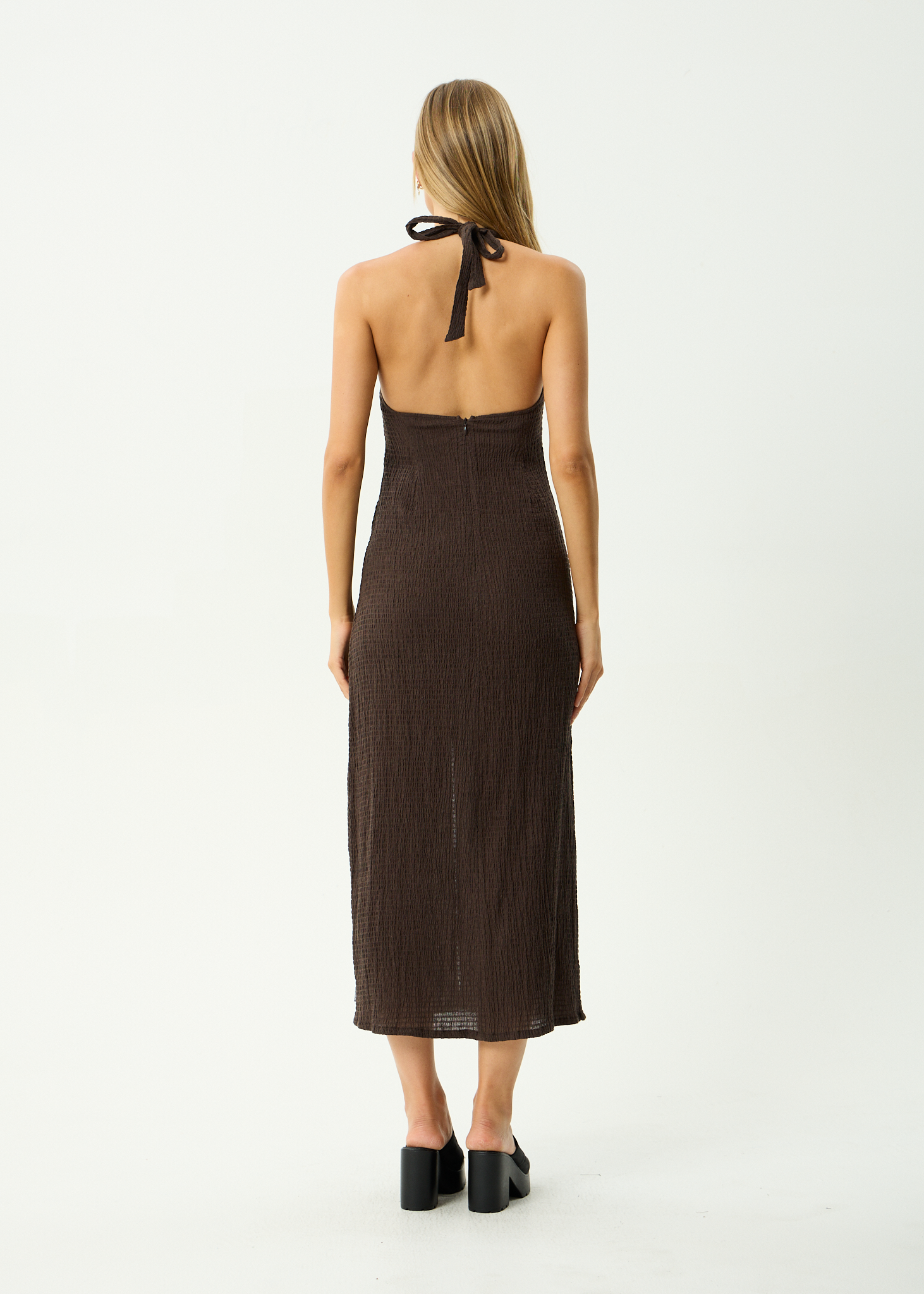 AFENDS Womens Andy - Seersucker Halter Maxi Dress - Coffee