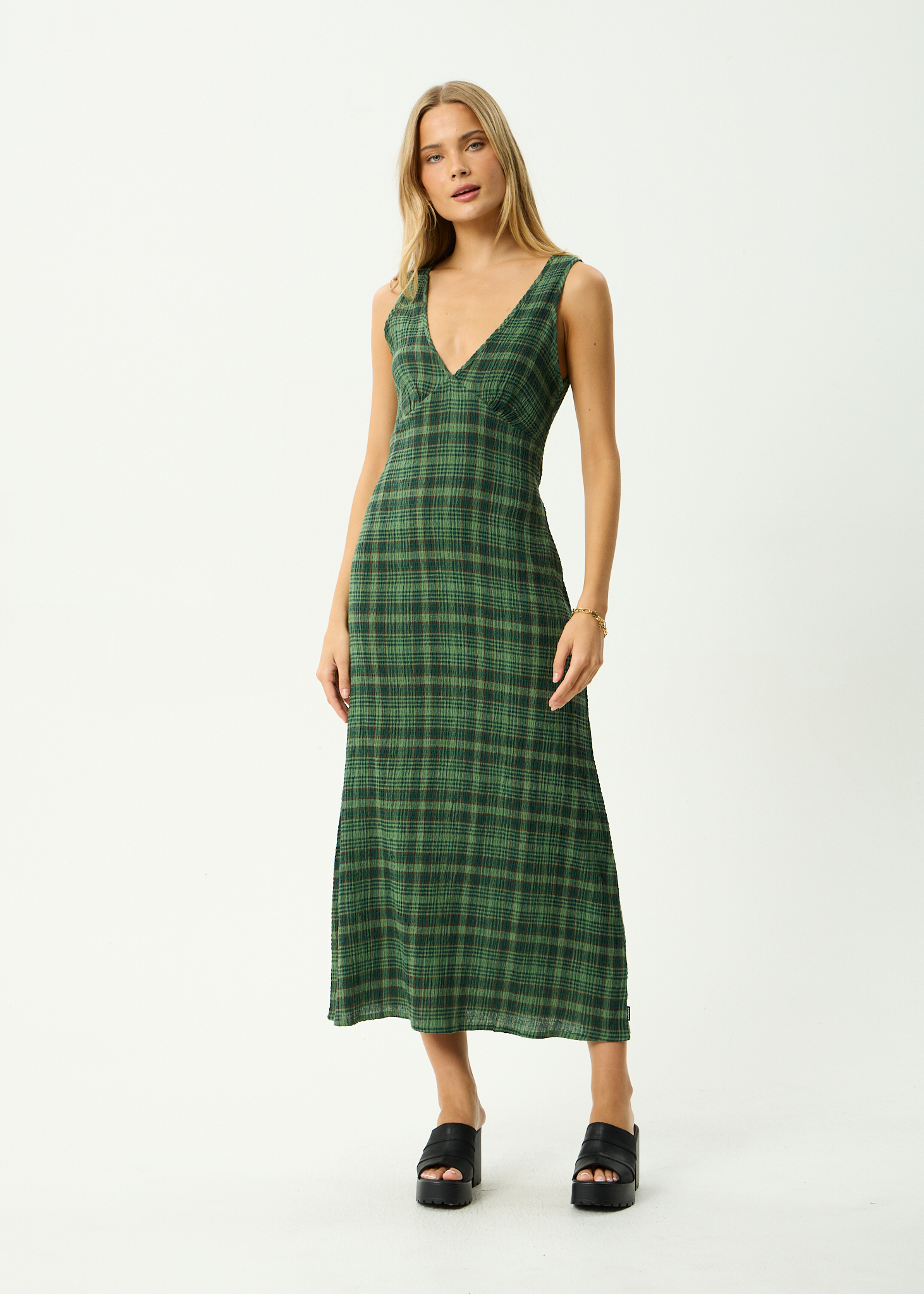 AFENDS Womens Tully - Seersucker Maxi Dress - Lonnie Hunter Green