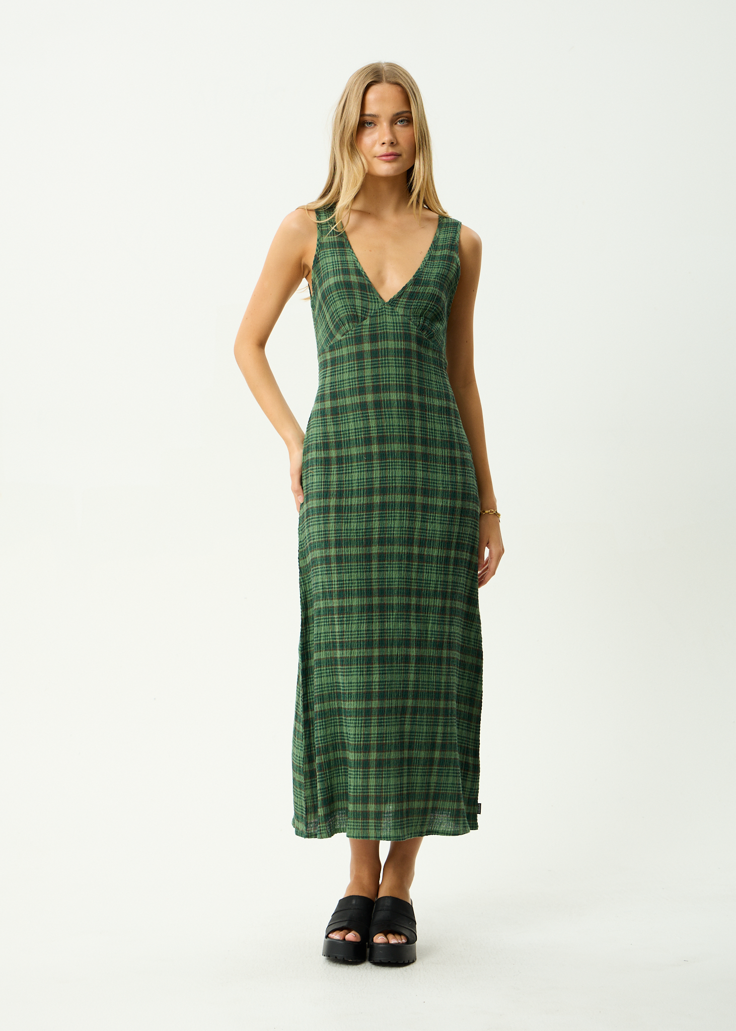 AFENDS Womens Tully - Seersucker Maxi Dress - Lonnie Hunter Green