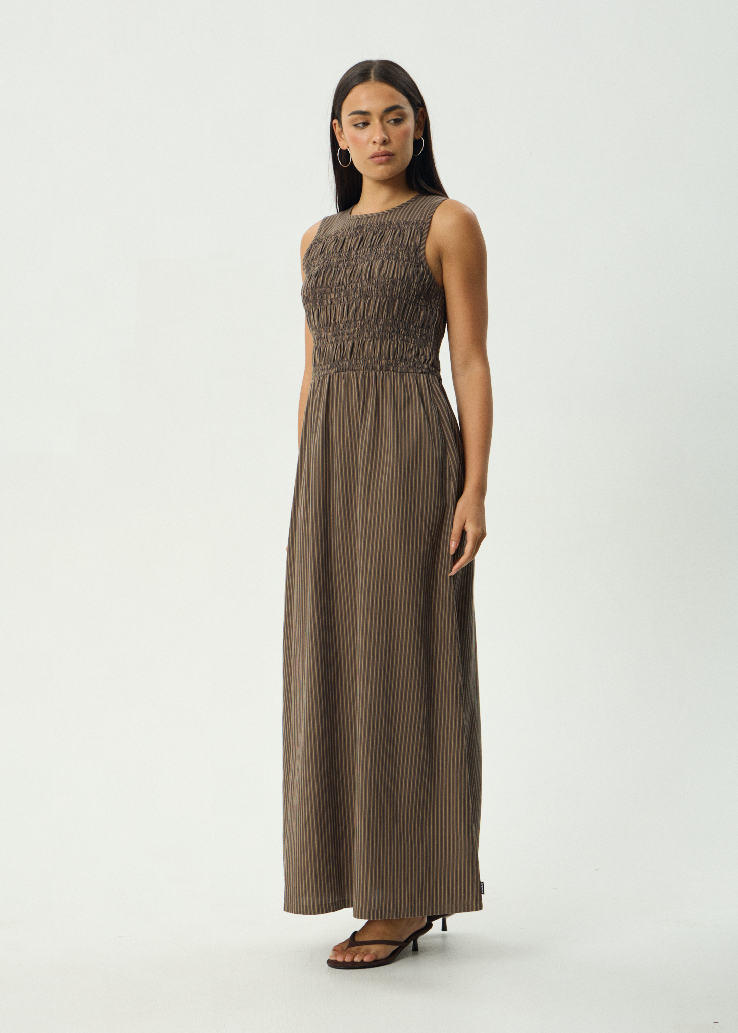 AFENDS Womens Cyrus - Maxi Dress - Coffee Stripe