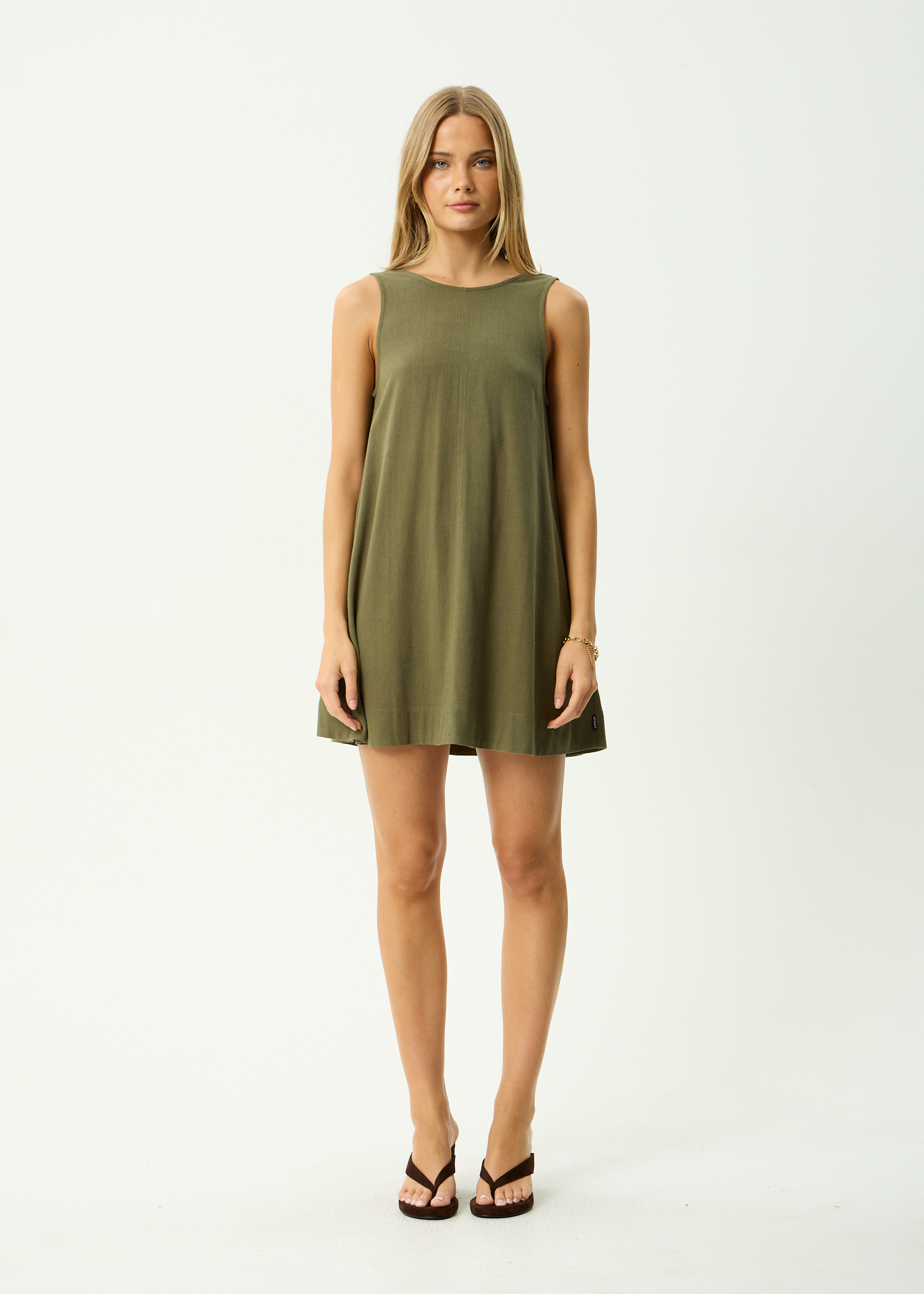 AFENDS Womens Halle - Linen Mini Dress - Deep Olive