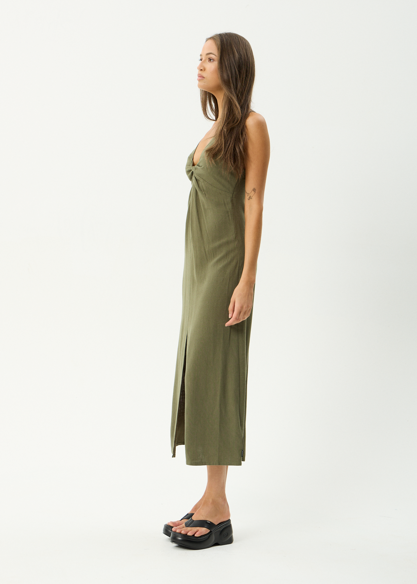 AFENDS Womens Halle - Linen Maxi Dress - Deep Olive