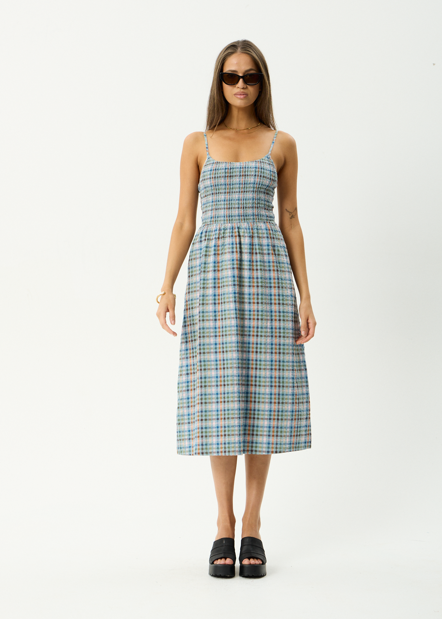 AFENDS Womens Amelie Check - Seersucker Midi Dress - Multi