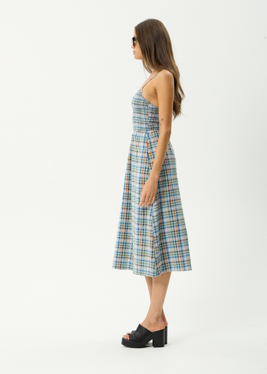 AFENDS Womens Amelie Check - Seersucker Midi Dress - Multi