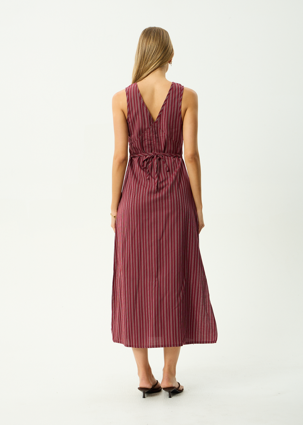 AFENDS Womens Ledger - Maxi Dress - Burgundy Stripe