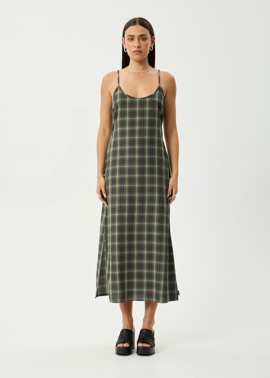 AFENDS Womens Valley - Maxi Dress - Jonah Deep Olive Check