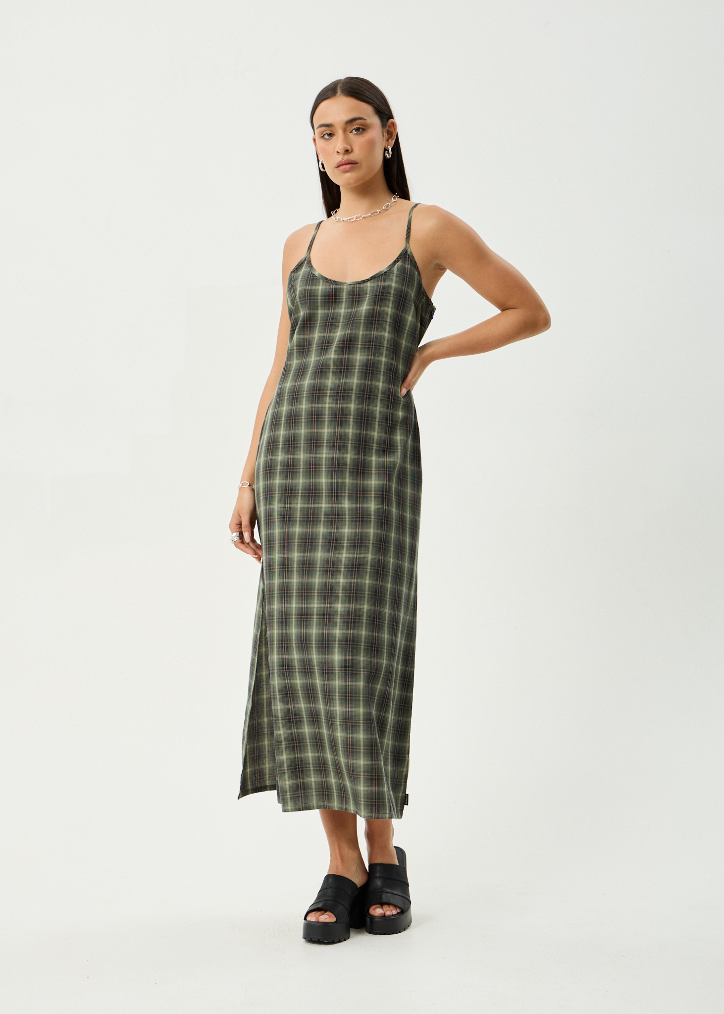 AFENDS Womens Valley - Maxi Dress - Jonah Deep Olive Check