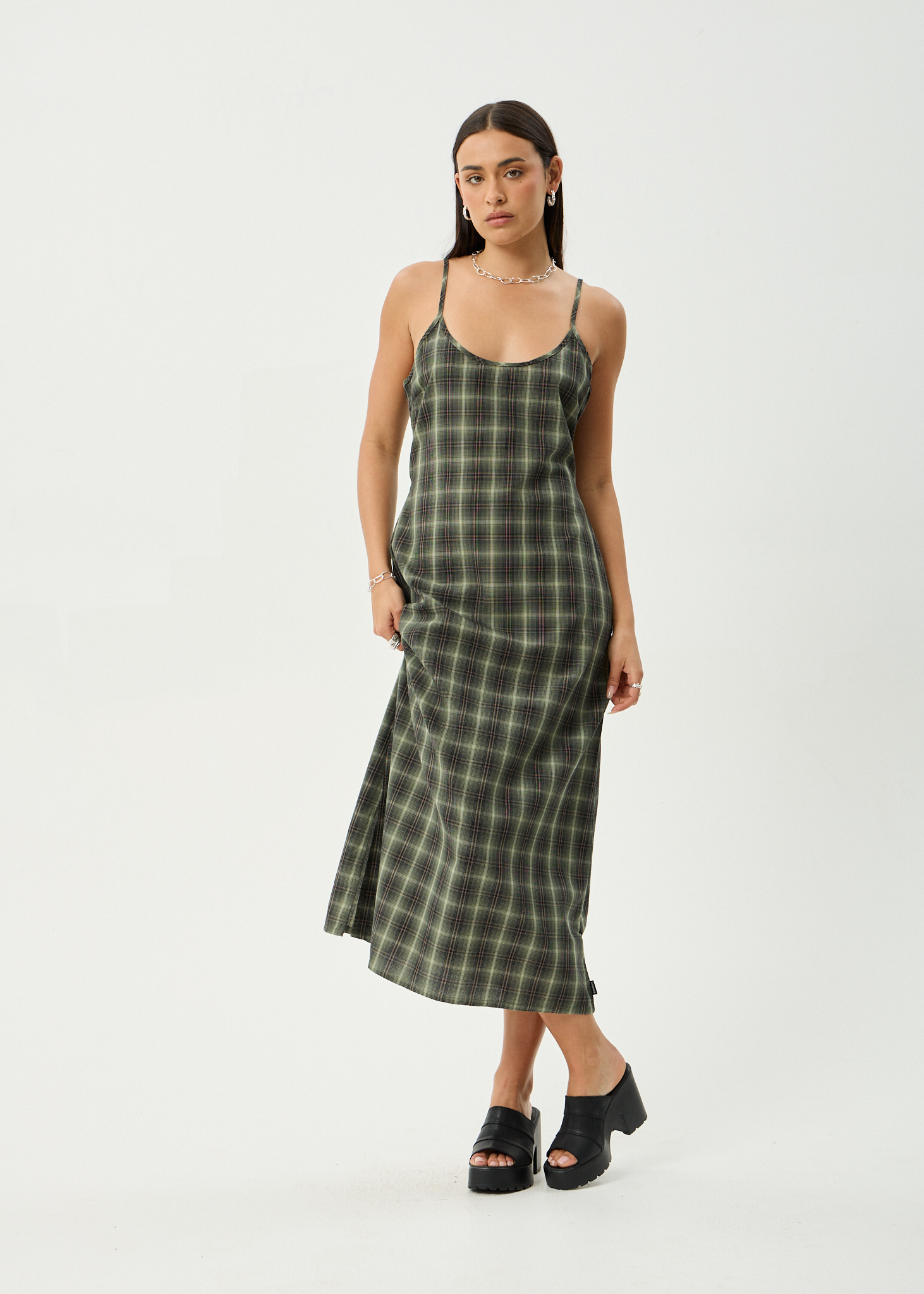 AFENDS Womens Valley - Maxi Dress - Jonah Deep Olive Check