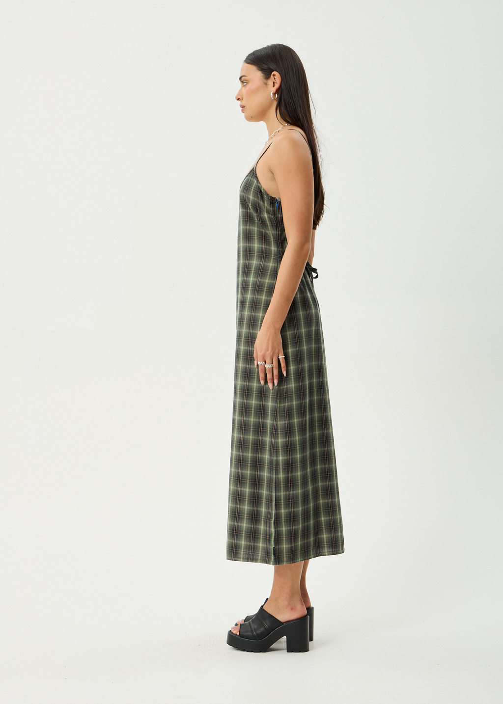AFENDS Womens Valley - Maxi Dress - Jonah Deep Olive Check