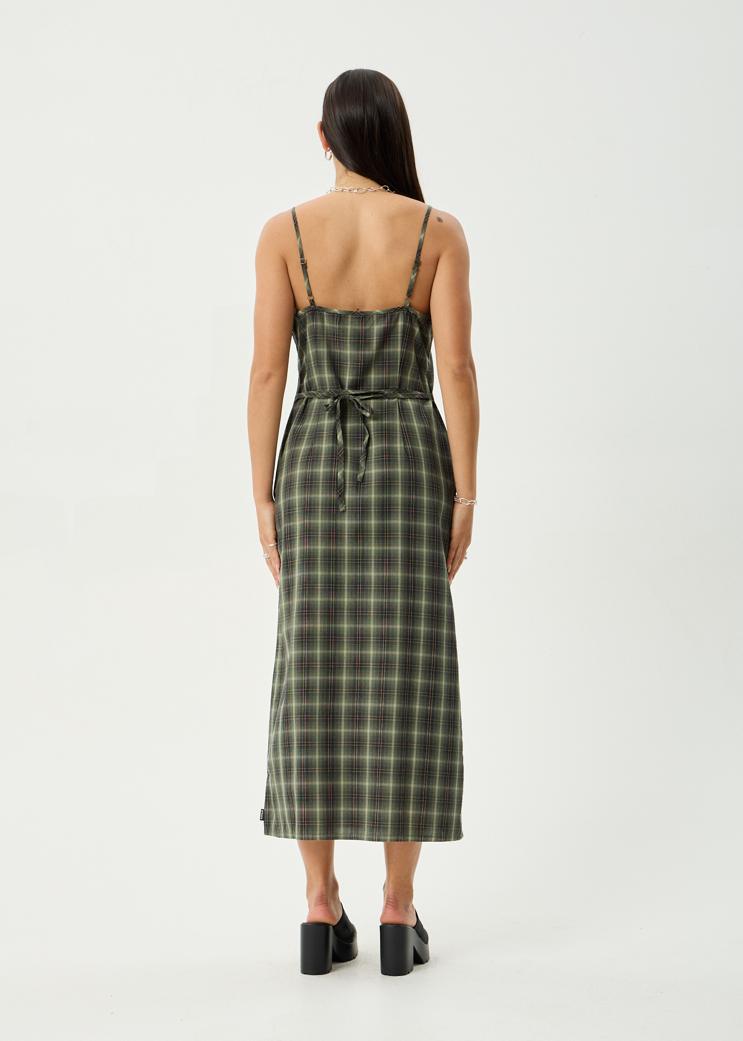 AFENDS Womens Valley - Maxi Dress - Jonah Deep Olive Check