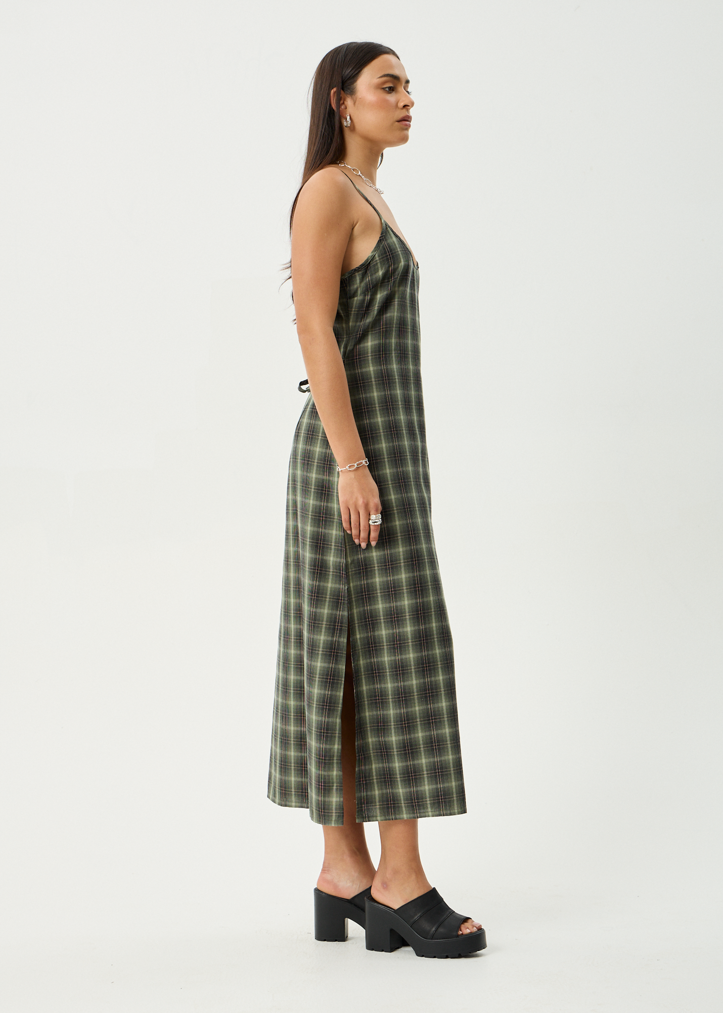 AFENDS Womens Valley - Maxi Dress - Jonah Deep Olive Check