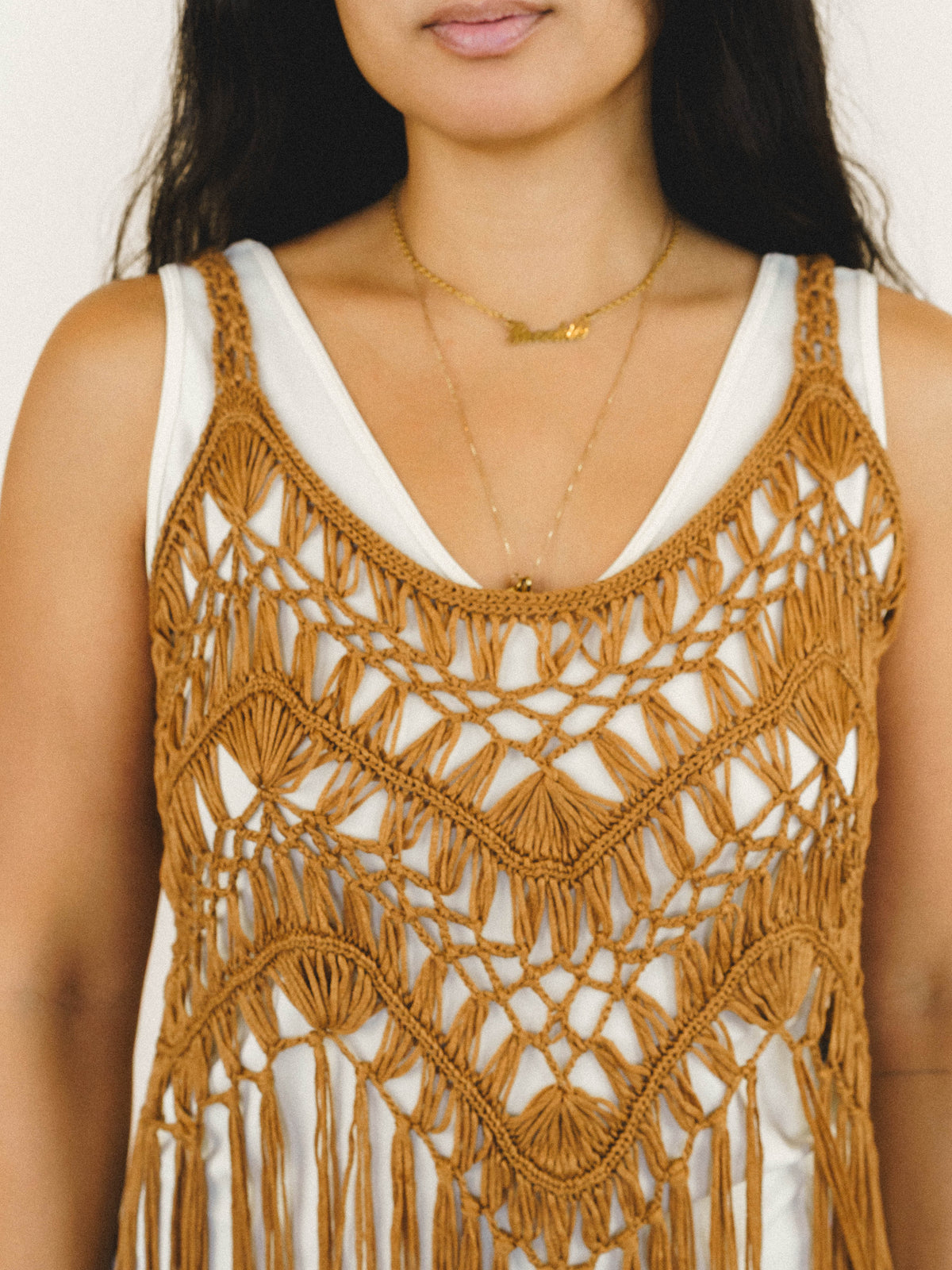 One with Nature Fringe Top - Camel