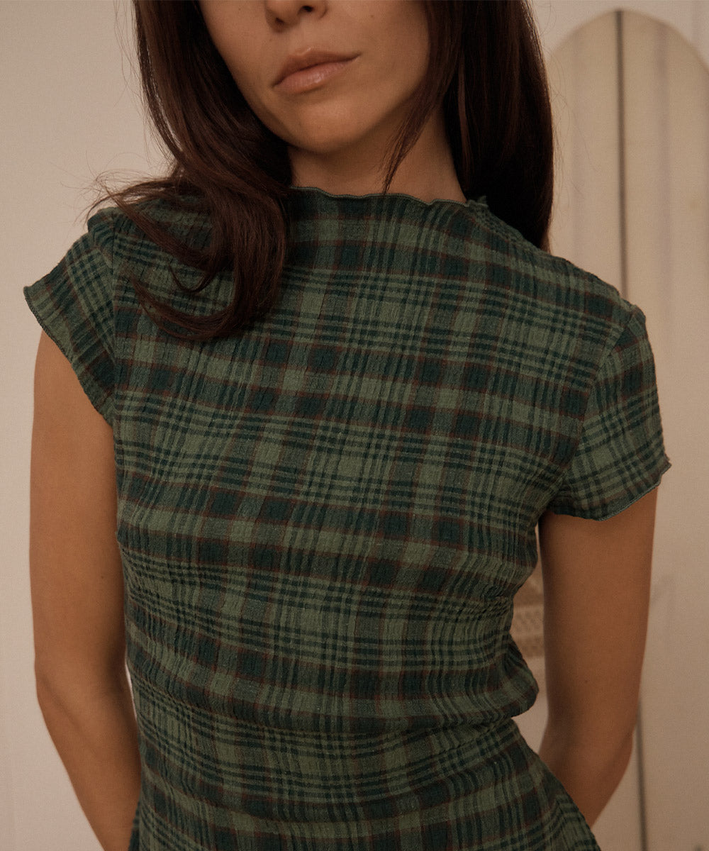 AFENDS Womens Elodie - Seersucker Mini Dress - Lonnie Hunter Green