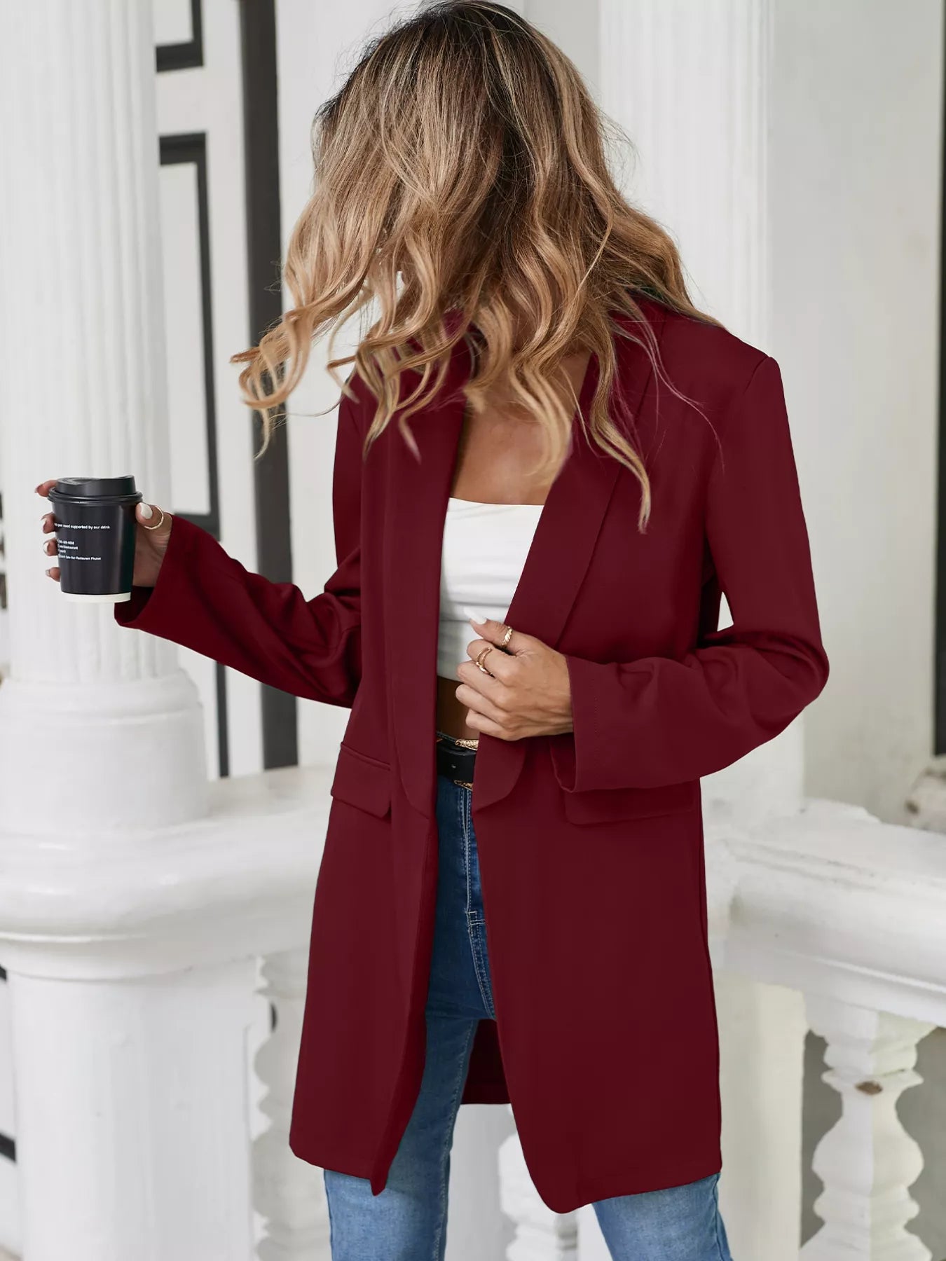 Lapel Collar Long Sleeve Blazer